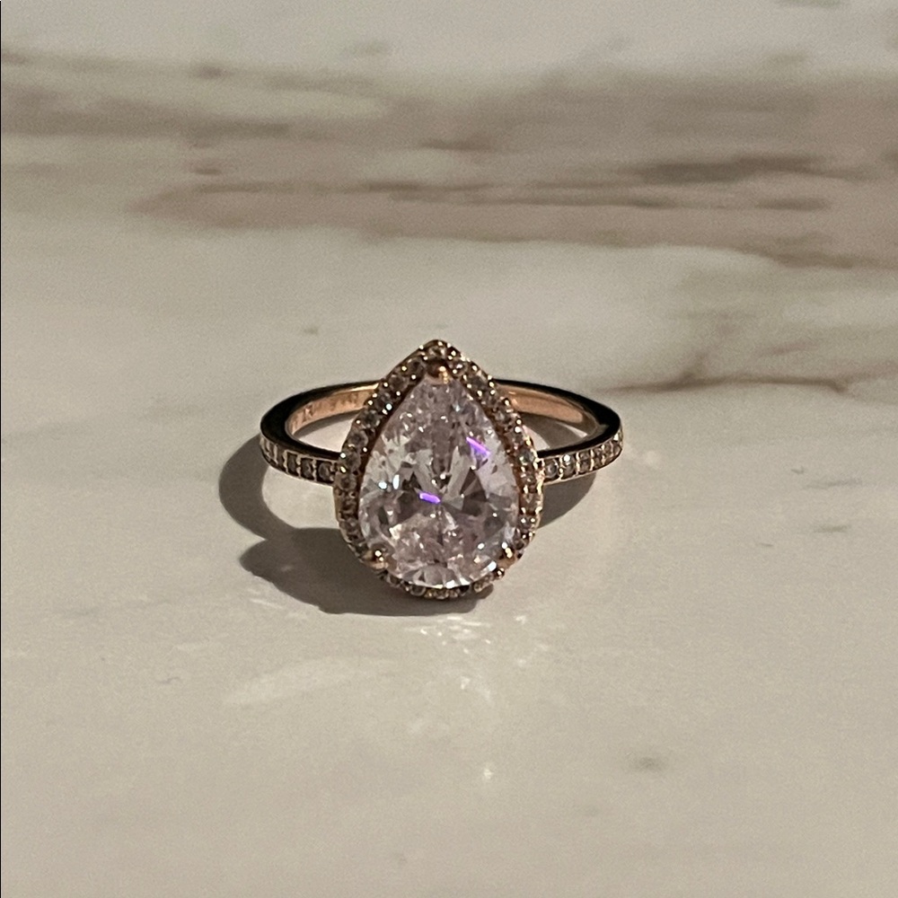 PANDORA Rose Gold Sparkling Teardrop Halo Ring